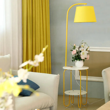 Modernist Drum Standing Fabric Floor Light With Tray - 1 Living Room Lighting Yellow / A