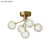 Modernist Dual Glass Molecular Semi-Flush Light With 5 Lights - Ideal For Corridors