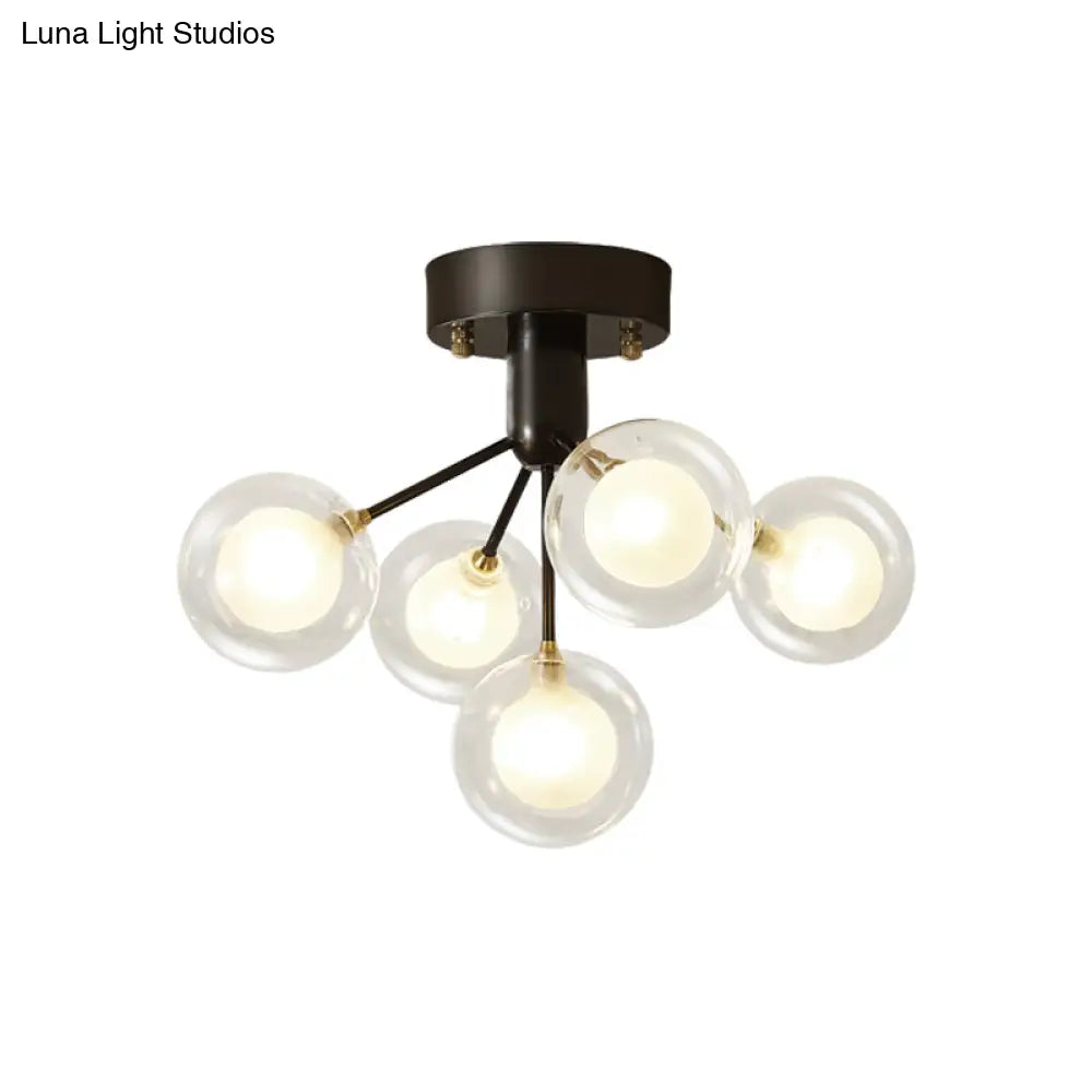 Modernist Dual Glass Molecular Semi-Flush Light With 5 Lights - Ideal For Corridors