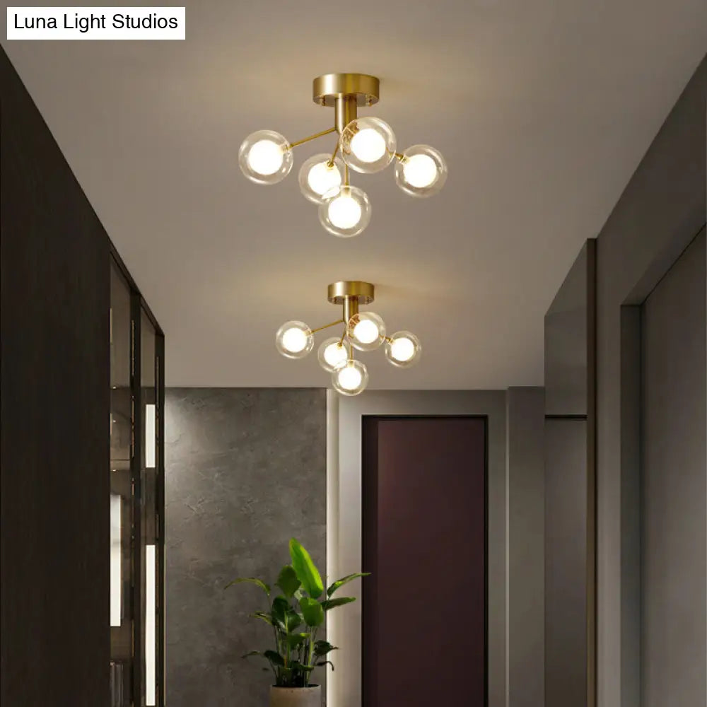 Modernist Dual Glass Molecular Semi-Flush Light With 5 Lights - Ideal For Corridors
