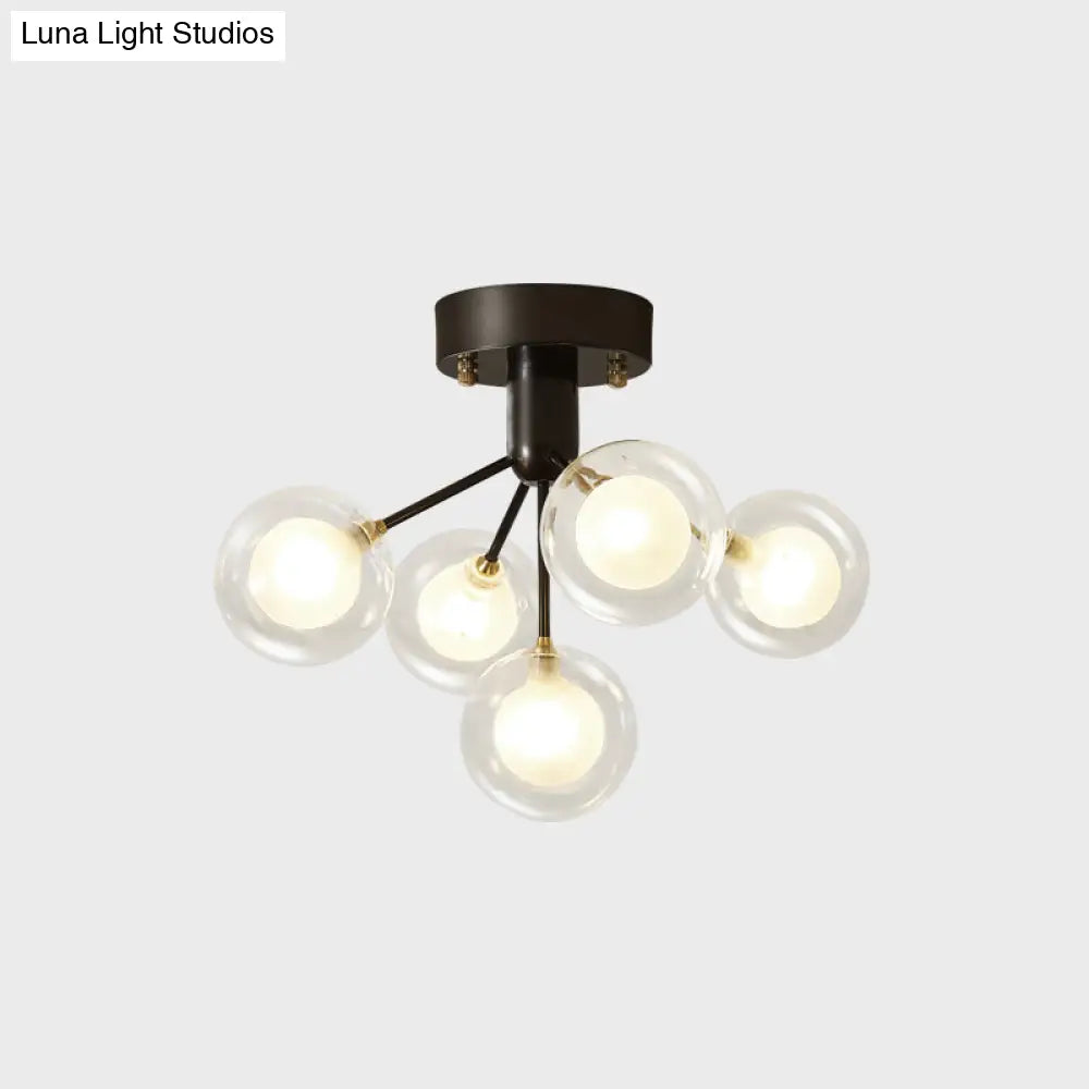 Modernist Dual Glass Molecular Semi-Flush Light With 5 Lights - Ideal For Corridors