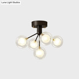 Modernist Dual Glass Molecular Semi-Flush Light With 5 Lights - Ideal For Corridors