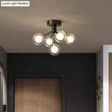 Modernist Dual Glass Molecular Semi-Flush Light With 5 Lights - Ideal For Corridors
