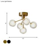 Modernist Dual Glass Molecular Semi-Flush Light With 5 Lights - Ideal For Corridors