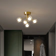 Modernist Dual Glass Molecular Semi-Flush Light With 5 Lights - Ideal For Corridors Brass