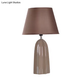Modernist Fabric Barrel Table Lamp With Prism Ceramics Base - White/Brown Night Light 1 Bulb