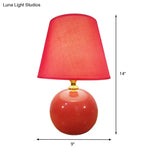 Modernist Fabric Desk Lamp With Wide Flare Red Shade & Ceramic Base Small 8/9 Wide Task Light