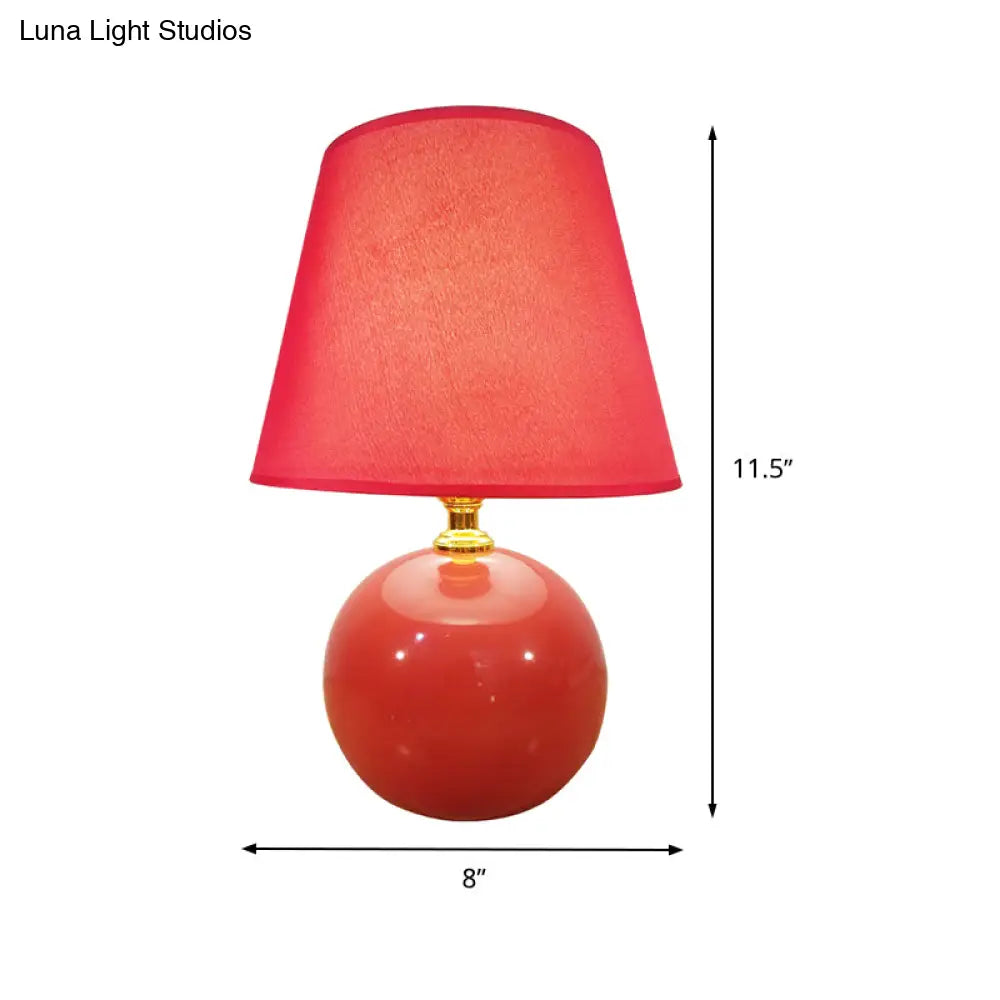 Modernist Fabric Desk Lamp With Wide Flare Red Shade & Ceramic Base Small 8/9 Wide Task Light