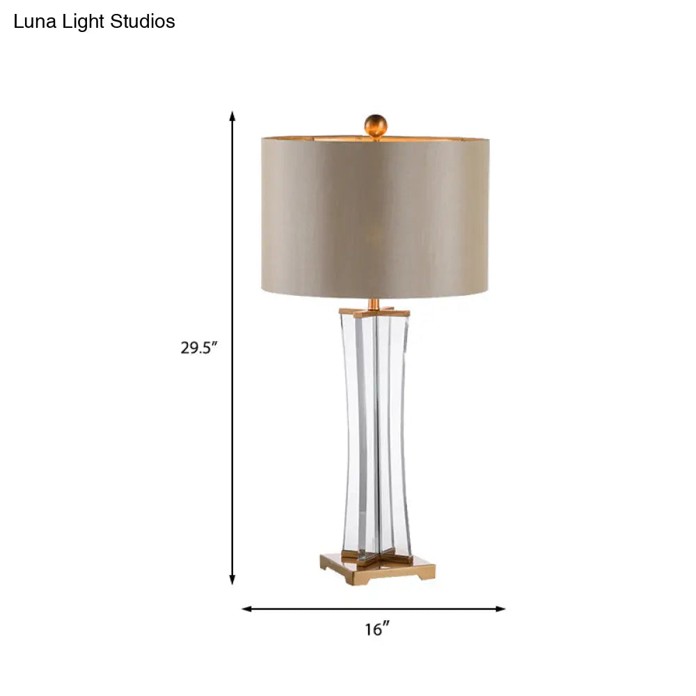 Modernist Fabric Desk Light: Gold Cylinder Night Table Lamp