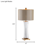 Modernist Fabric Desk Light: Gold Cylinder Night Table Lamp