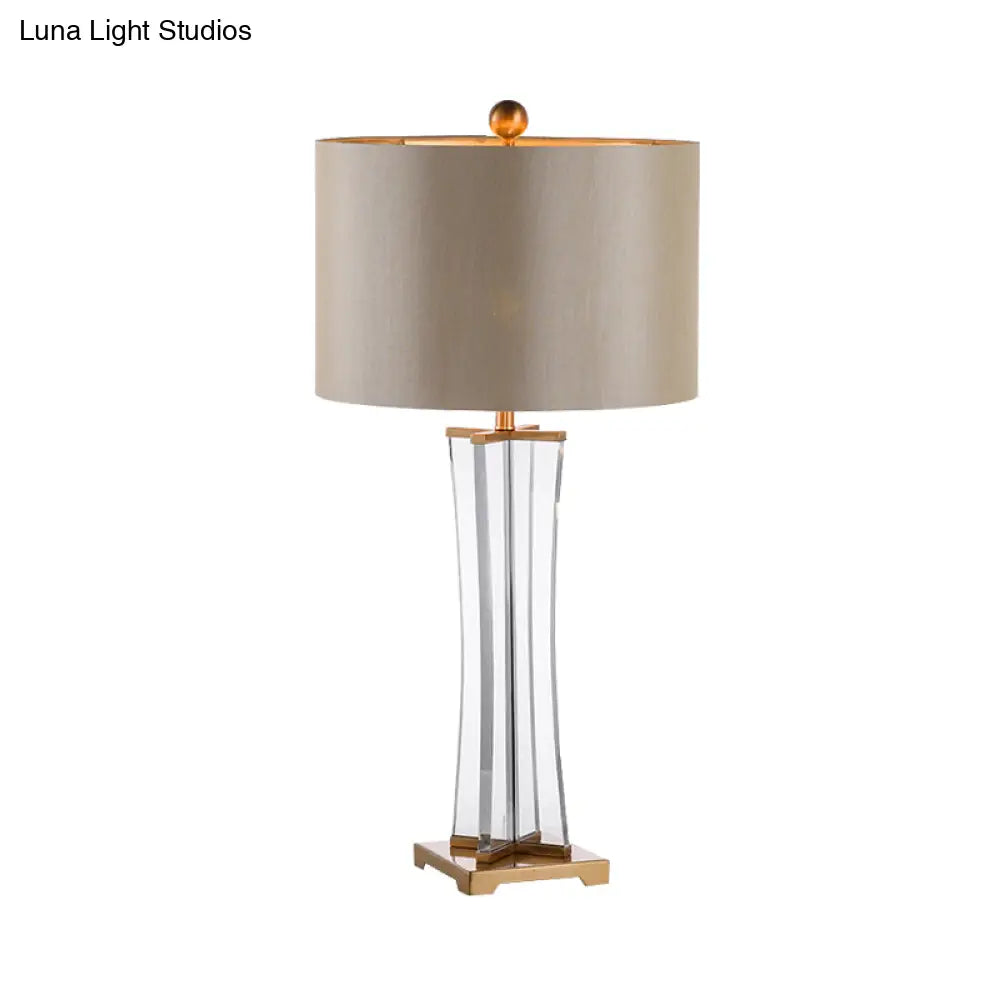 Modernist Fabric Desk Light: Gold Cylinder Night Table Lamp
