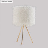 Modernist Fabric Drum Shade Table Light - White/Pink Desk Lamp With Tripod Base
