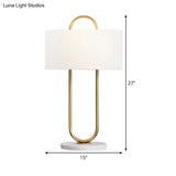 Modernist Fabric Table Lamp With Marble Base - Drum Task Lighting 1 Head 13/15 Wide White
