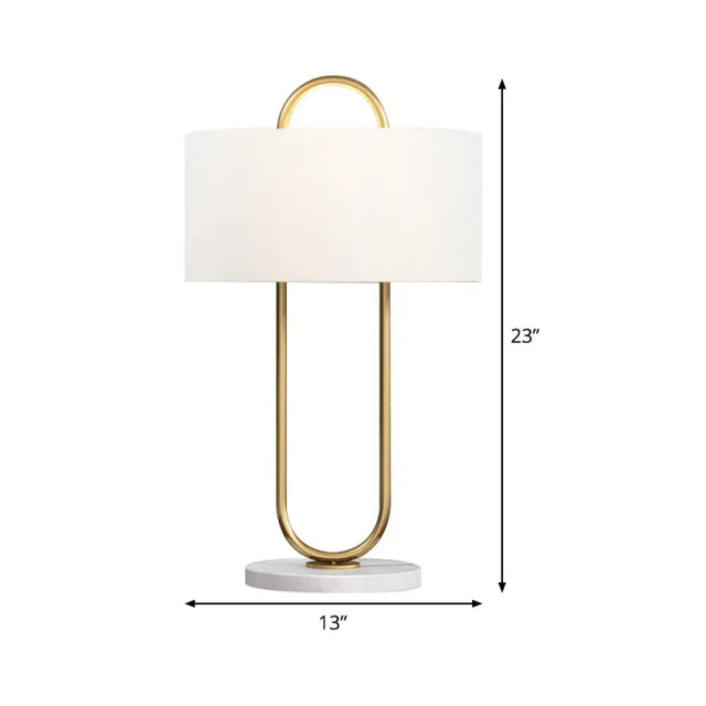Modernist Fabric Table Lamp With Marble Base - Drum Task Lighting 1 Head 13/15 Wide White