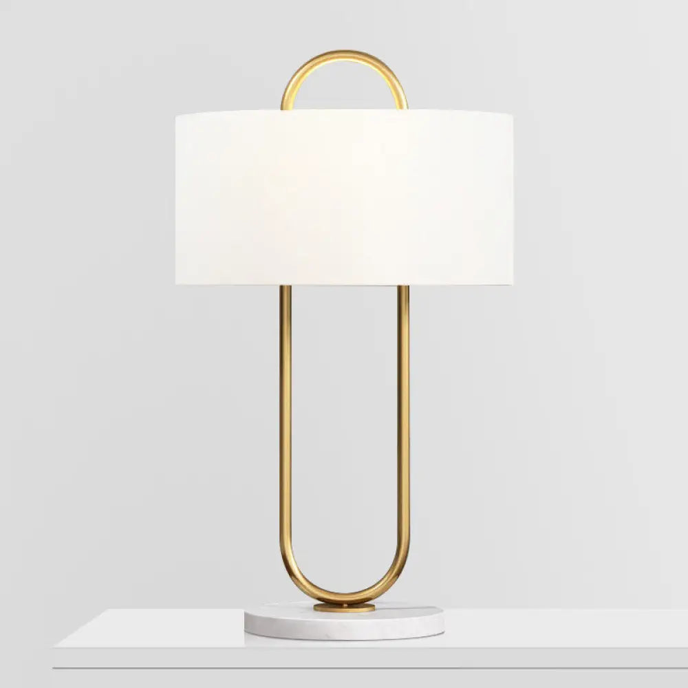Modernist Fabric Table Lamp With Marble Base - Drum Task Lighting 1 Head 13/15 Wide White / 13