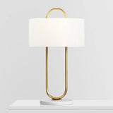 Modernist Fabric Table Lamp With Marble Base - Drum Task Lighting 1 Head 13/15 Wide White / 13