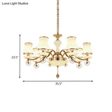 Modernist Flared Crystal Chandelier With White Glass 8 Heads - Champagne Ceiling Suspension Lamp