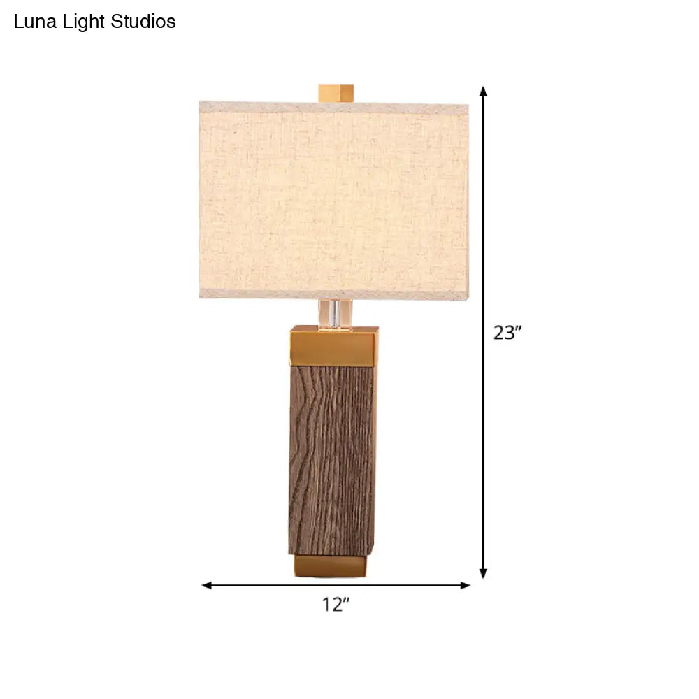 Modernist Flaxen Task Lamp With Fabric Shade - 1 Bulb Rectangular Nightstand Light