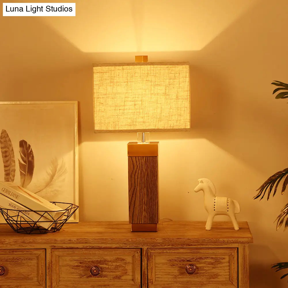 Modernist Flaxen Task Lamp With Fabric Shade - 1 Bulb Rectangular Nightstand Light