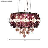 Modernist Floral Acrylic Flushmount Ceiling Light With Crystal Drop - 5 Heads White/Purple