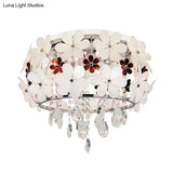Modernist Floral Acrylic Flushmount Ceiling Light With Crystal Drop - 5 Heads White/Purple