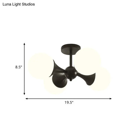 Modernist Flush Ceiling Lamp With Black Finish 4 - Bulb Semi Mount Lighting And Milk White Glass