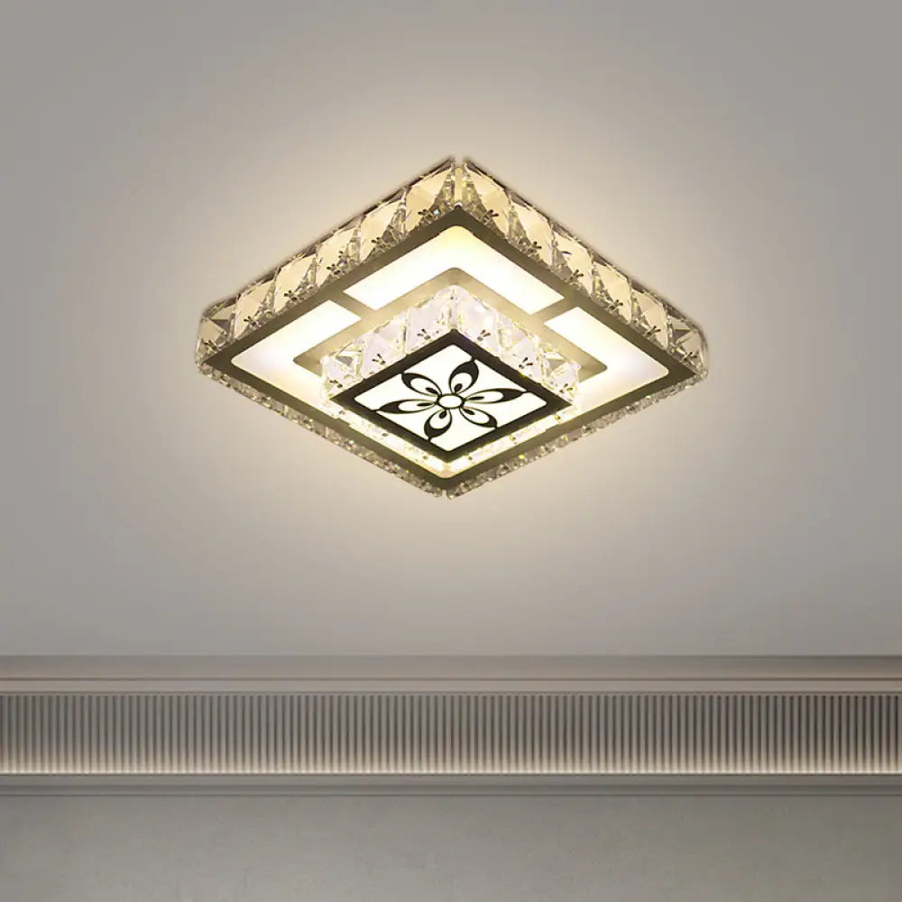 Modernist Flush Mount Led Crystal Ceiling Light In White With Flower Pattern Warm/White