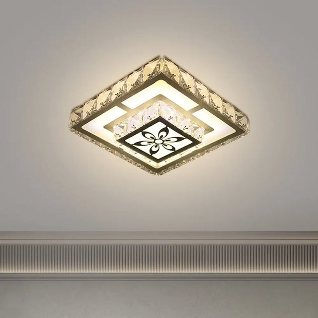 Modernist Flush Mount Led Crystal Ceiling Light In White With Flower Pattern Warm/White