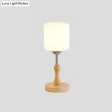 Modernist Frosted Glass Night Table Light - Globe/Cylinder/Square Design Wood Lamp For Bedside