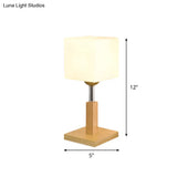 Modernist Frosted Glass Night Table Light - Globe/Cylinder/Square Design Wood Lamp For Bedside