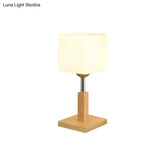 Modernist Frosted Glass Night Table Light - Globe/Cylinder/Square Design Wood Lamp For Bedside