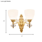 Modernist Glass Cone Wall Mount Light With Crystal Accent - Gold Finish