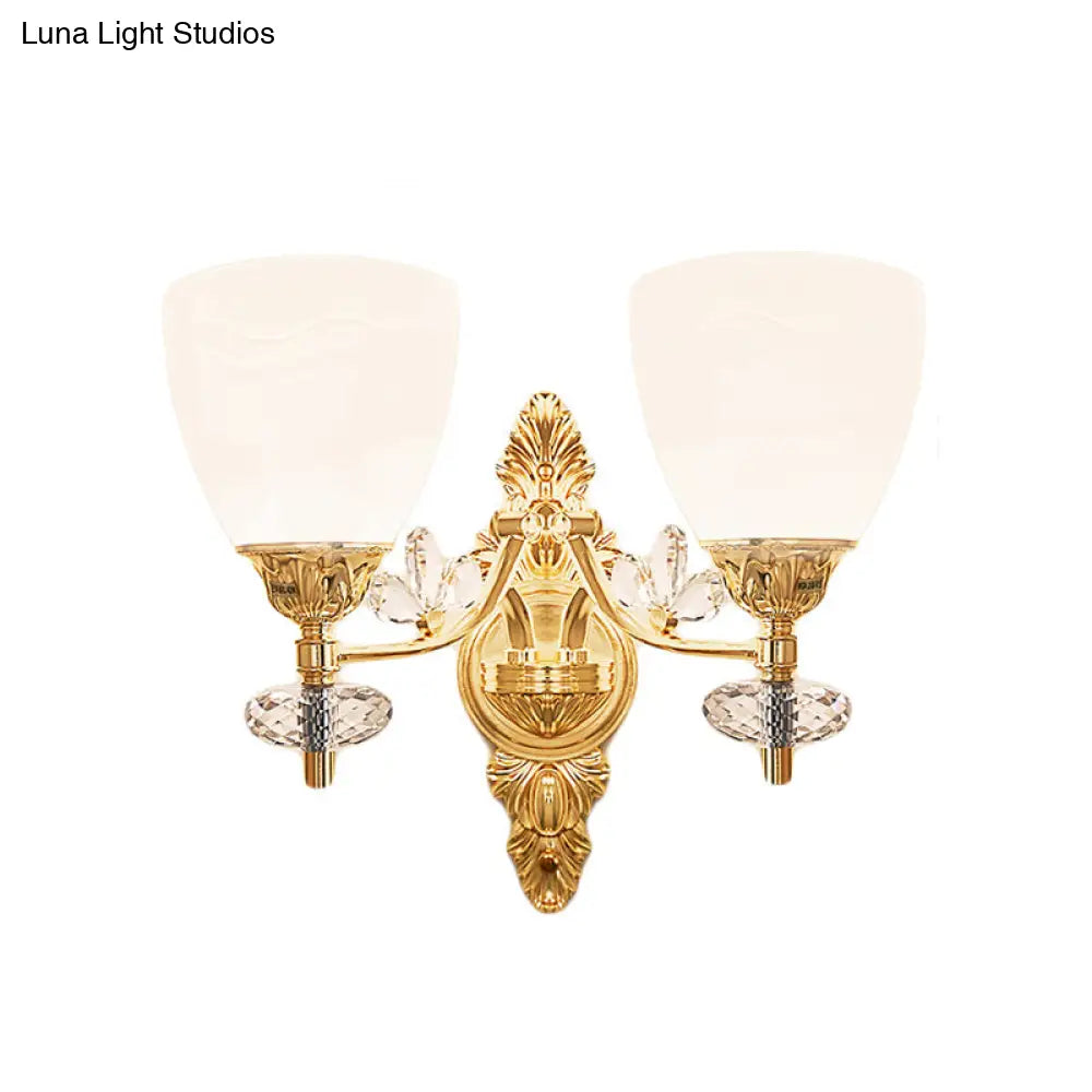 Modernist Glass Cone Wall Mount Light With Crystal Accent - Gold Finish