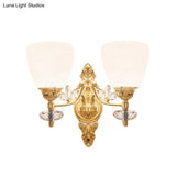 Modernist Glass Cone Wall Mount Light With Crystal Accent - Gold Finish