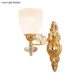 Modernist Glass Cone Wall Mount Light With Crystal Accent - Gold Finish