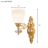 Modernist Glass Cone Wall Mount Light With Crystal Accent - Gold Finish