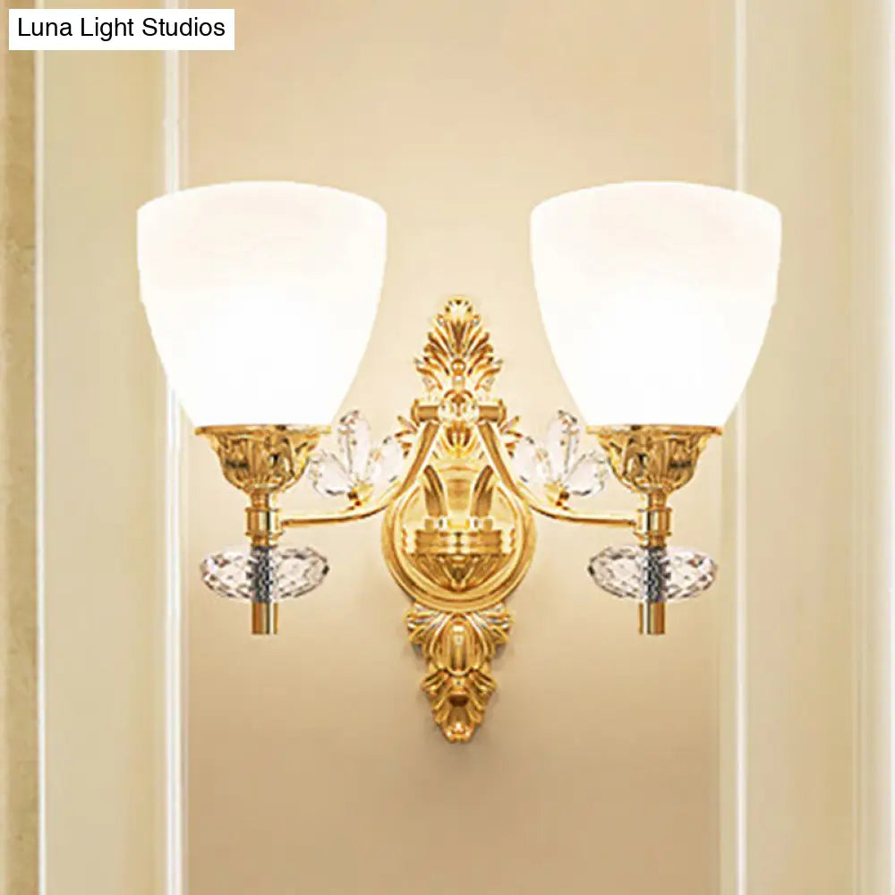 Modernist Glass Cone Wall Mount Light With Crystal Accent - Gold Finish