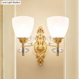 Modernist Glass Cone Wall Mount Light With Crystal Accent - Gold Finish