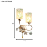 Modernist Glass Cylinder Sconce With 2 Lights And Gold Pull Chain - Wall Mounted Lamp
