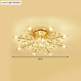Modernist Gold Branch Ceiling Fixture With Faceted Crystal Semi Flush Mount Lighting - 5 Or 8 Bulbs