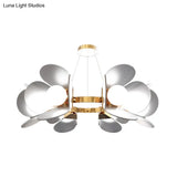 Modernist Gold Circle Hanging Chandelier - 6-Light Metal Pendant With Acrylic Shade