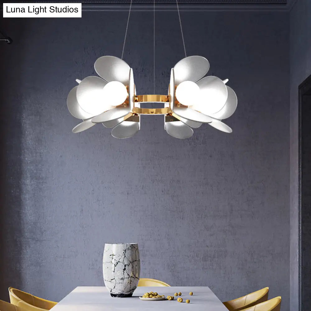 Modernist Gold Circle Hanging Chandelier - 6-Light Metal Pendant With Acrylic Shade