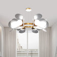 Modernist Gold Circle Hanging Chandelier - 6-Light Metal Pendant With Acrylic Shade