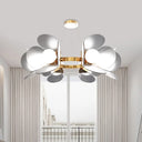 Modernist Gold Circle Hanging Chandelier - 6-Light Metal Pendant With Acrylic Shade