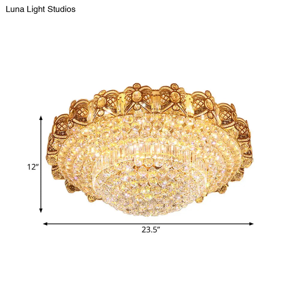 Modernist Gold Crystal Led Flush Ceiling Light: Multi - Tier Mount Fixture