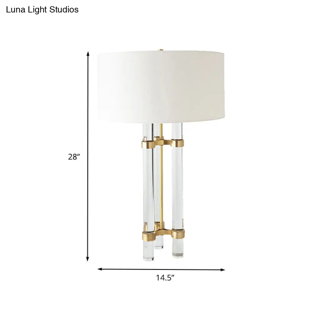 Modernist Gold Crystal Nightstand Lamp With Hand-Cut Crystals & Cylindrical Task Light