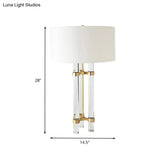Modernist Gold Crystal Nightstand Lamp With Hand-Cut Crystals & Cylindrical Task Light