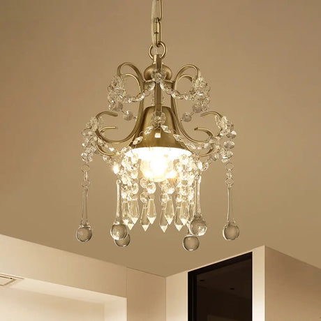 Modernist Gold Crystal Scrolling Pendant Light Fixture