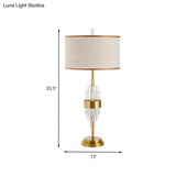 Modernist Gold Desk Lamp: Straight-Sided Shade Small 1-Head Table Light With Fabric