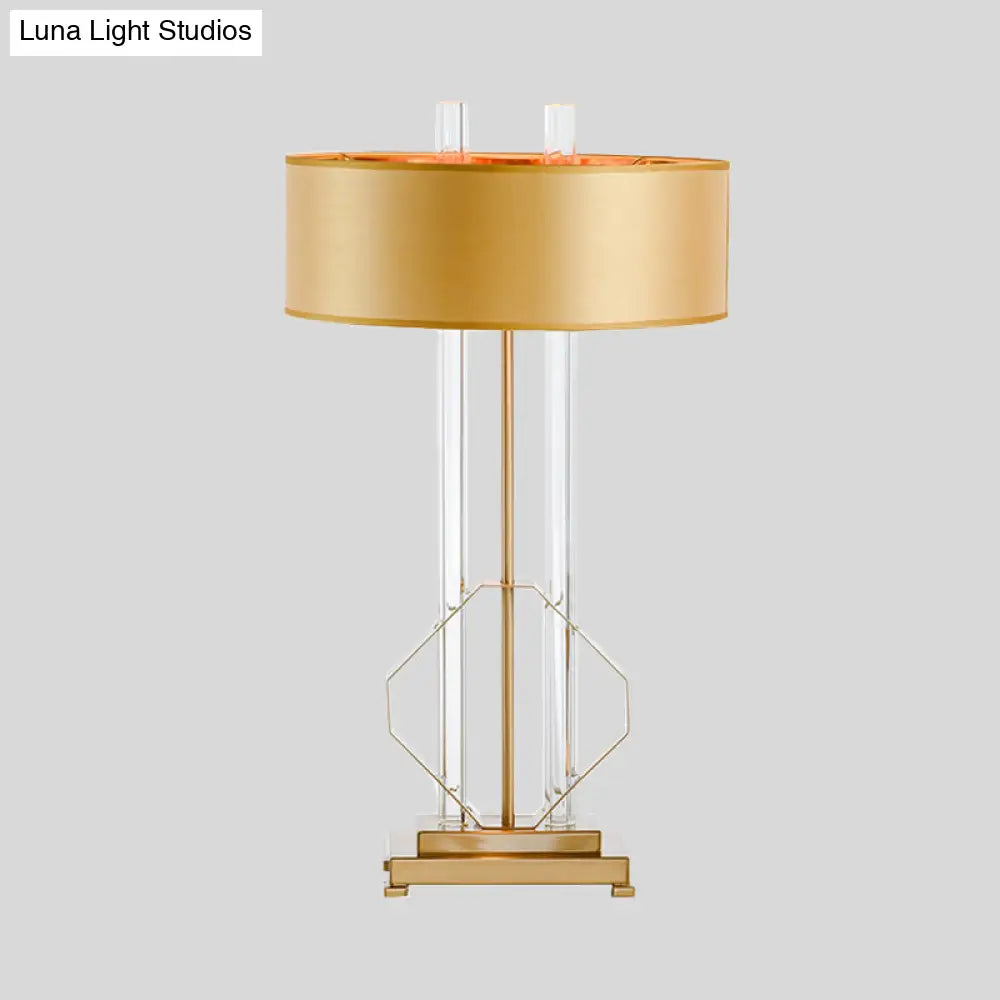 Modernist Gold Fabric 1-Bulb Book Light: Straight-Sided Shade Task Lighting
